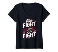 Womens Her Fight Myeloma Cancer Awareness Multiple Myeloma V-Neck T-Shirt
