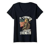 Womens Her Strength is The Nation’s Strength Patriotic Quote V-Neck T-Shirt