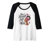 Womens Her Strength Lights The Way - Breast Cancer Awareness Quote Raglan Baseball Tee