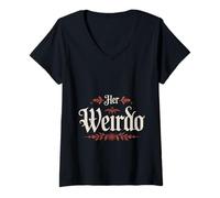 Womens Her Weirdo Love Boyfriend Husband Couple V-Neck T-Shirt