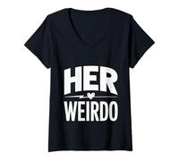 Womens Her Weirdo Love Boyfriend Husband Couple - V-Neck T-Shirt