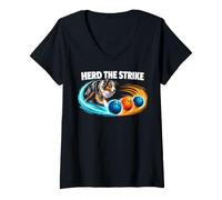 Women's Herd The Strike Australian Shepherd Bowling Dog V-Neck T-Shirt