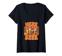 Womens Here for Beer Thanksgiving Collection Beer Glasses Drinker V-Neck T-Shirt