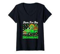 Women's Here for Shenanigans Patrick's Day Dachshunds On Truck V-Neck T-Shirt