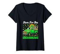 Women's Here for Shenanigans Patrick's Day Donkeys On Pickup Truck V-Neck T-Shirt