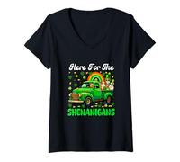 Women's Here for Shenanigans Patrick's Day Guinea Pigs On Truck V-Neck T-Shirt