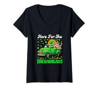 Women's Here for Shenanigans Patrick's Day Pigs On Pickup Truck V-Neck T-Shirt