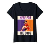 Women's Here for The Boos Pinup Witch Halloween Party V-Neck T-Shirt