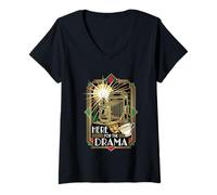 Women's Here for The Drama Vintage Camera Art Deco Theatrical V-Neck T-Shirt