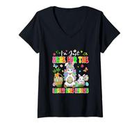 Women's Here for The Easter Hunting Eggs Bunny Unicorn Colorful Eggs V-Neck T-Shirt