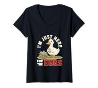 Women's Here for The Eggs Easter Duck Hunting Chocolate Eggs Farmer V-Neck T-Shirt