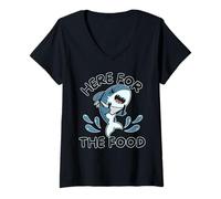 Womens Here for The Food Cute Funny Shark Ocean Life Marine Biology V-Neck T-Shirt