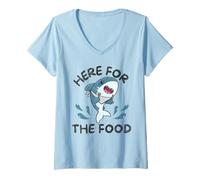 Womens Here for The Food Cute Funny Shark Ocean Life Marine Biology V-Neck T-Shirt