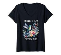 Womens Here I Am Send Me Isaiah 6:8 Bible Christian Mom Hummingbird V-Neck T-Shirt