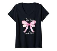 Womens Here I Am Send Me Women Lord Send Me Christian Pink Bow God V-Neck T-Shirt