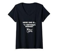 Womens Here She Is - A Virtuous Woman V-Neck T-Shirt