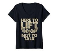 Womens Here to Lift Not to Talk Dumbbell Muscle Lift Weightlifting V-Neck T-Shirt