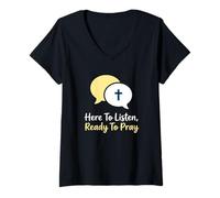 Women's Here to Listen Ready to Pray Christian Counselor V-Neck T-Shirt