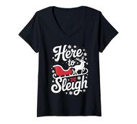 Womens Here to Sleigh Funny Xmas Funny Slay Christmas Puns Reindeer V-Neck T-Shirt