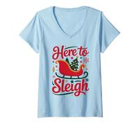 Womens Here to Sleigh Funny Xmas Funny Slay Christmas Puns Reindeer V-Neck T-Shirt