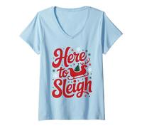 Womens Here to Sleigh Funny Xmas Funny Slay Christmas Puns Reindeer V-Neck T-Shirt