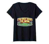 Women's Here to Win and Maybe for The Snacks Bingo Board Game Night V-Neck T-Shirt
