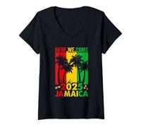 Womens Here We Come Matching Family Vacation Trip Jamaica 2025 V-Neck T-Shirt