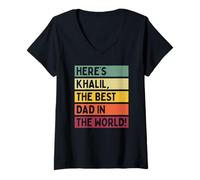 Womens Here's Khalil The Best Dad In The World Father's Day Retro V-Neck T-Shirt