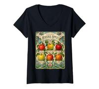 Women's Heritage Apples Vintage Orchard Fruit Chart V-Neck T-Shirt