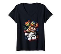 Womens Heritage Beats in My Heart Latin Percussion Pride V-Neck T-Shirt