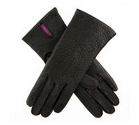 Women's Heritage Handsewn Three-Point Cashmere-Lined Peccary Leather Gloves - BLACK (Rose) / 7.5