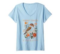 Women's Hermit Thrush Official Vermont State Bird Artwork V-Neck T-Shirt