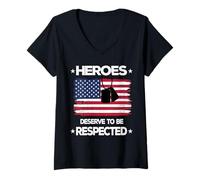 Womens Heroes Deserve to Be Respected Veteran Patriot Flag Protest V-Neck T-Shirt