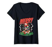 Women's Herpetology Merry Christmas Santa Hat Snake V-Neck T-Shirt