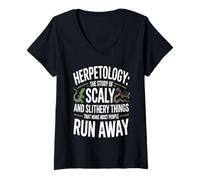 Womens Herpetology Scaly Slithery Things Humor Nature Explorer V-Neck T-Shirt