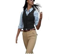Women's Herringbone Tweed Waistcoat Slim Fit V-Neck Dressy Suit Vest, Black, X-Large