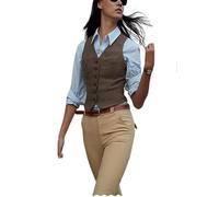 Women's Herringbone Tweed Waistcoat Slim Fit V-Neck Dressy Suit Vest, Brown, X-Large