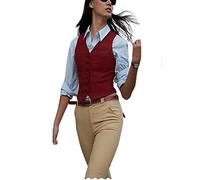 Women's Herringbone Tweed Waistcoat Slim Fit V-Neck Dressy Suit Vest, Burgundy, Medium