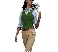 Women's Herringbone Tweed Waistcoat Slim Fit V-Neck Dressy Suit Vest, Green, X-Large