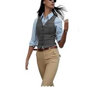 Women's Herringbone Tweed Waistcoat Slim Fit V-Neck Dressy Suit Vest, Light Grey, Medium