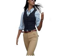 Women's Herringbone Tweed Waistcoat Slim Fit V-Neck Dressy Suit Vest, Navy Blue, Medium