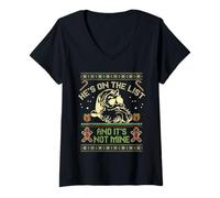 Womens He's on The List not Mine Santa Ugly Christmas Sweater V-Neck T-Shirt