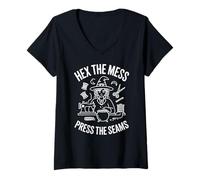 Womens Hex The Mess Press The Seams Sewing Witch V-Neck T-Shirt