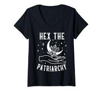 Women's Hex The Patriarchy Witch Halloween Funny V-Neck T-Shirt