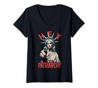 Womens Hex The Patriarchy Zombie Liberty Feminist Halloween Gothic V-Neck T-Shirt