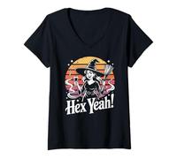 Womens Hex Yeah Witch Halloween Sunset Fun V-Neck T-Shirt