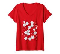 Womens Hexagon Connected Pattern Mathematics Science Graphic Design V-Neck T-Shirt