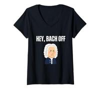 Womens Hey Bach Off Funny Classical Music Pun Baroque Composer V-Neck T-Shirt