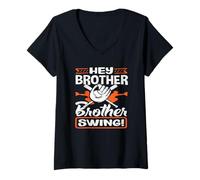 Women's Hey Brother Swing Baseball Batter Catcher Quote V-Neck T-Shirt