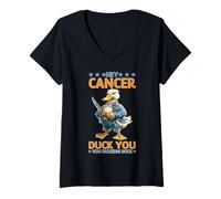 Womens Hey Cancer Duck You You Ducking Duck Survivor Fight V-Neck T-Shirt
